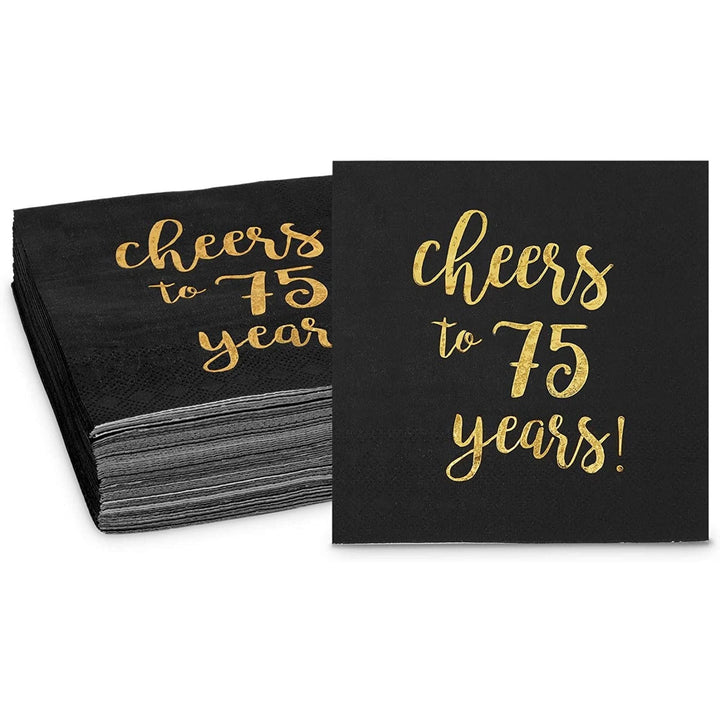 75 Birthday Party Cocktail Napkins Cheers To Years (5 X 5 In 50 Pack) Black