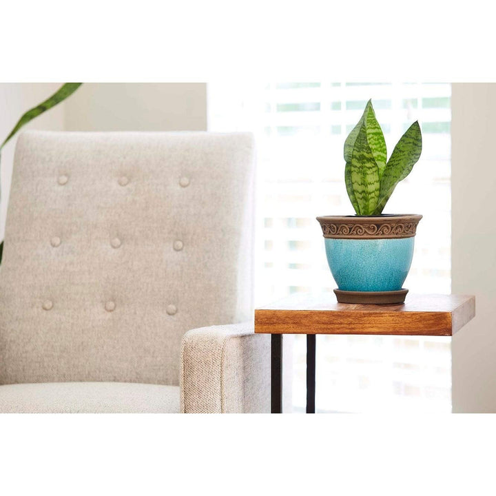 8" Planter Teal 2-pk. Blue Traditional Round Ceramic - Diamond Home USA