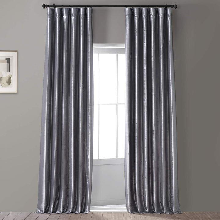 HPD HALF PRICE DRAPES Signature Faux Silk Blackout Curtains for Bedroom & Living 50 X 108 - Social Silver