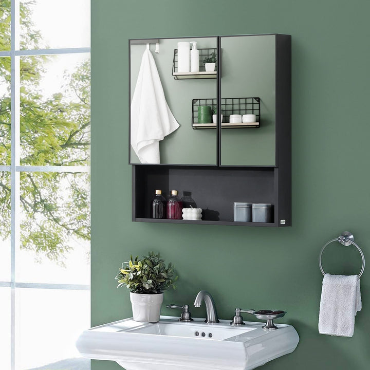 Wall-Mounted Medicine Cabinet Bathroom Mirror with Double Doors and Storage