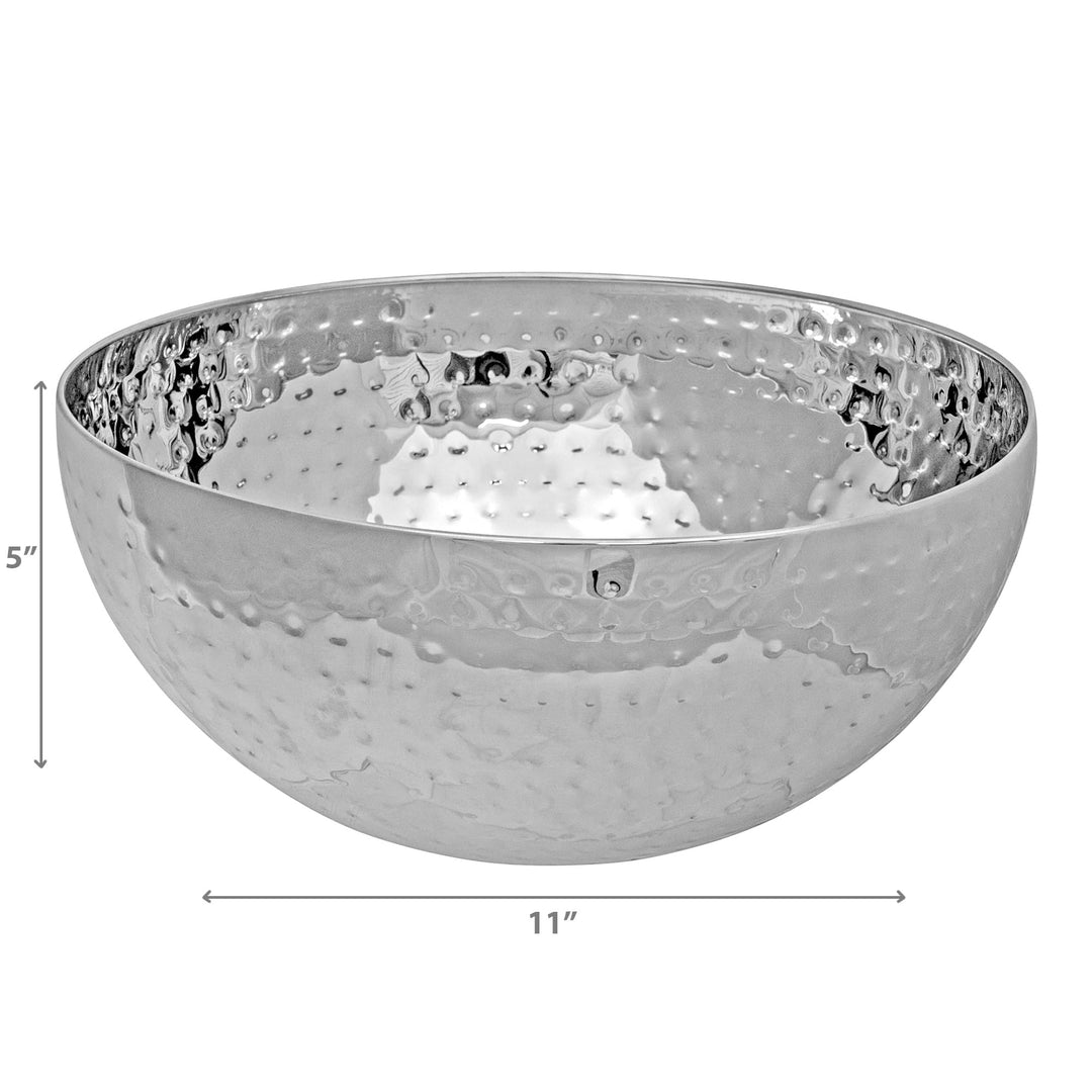 Stainless Steel Hammered Salad Bowl 11" Silver Dishwasher Safe - Diamond Home USA