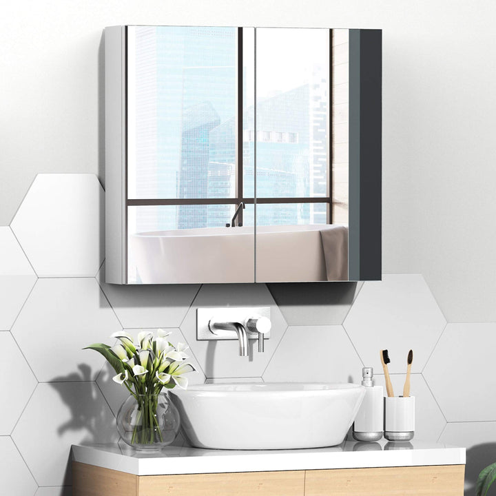 Wall Mounted Bathroom Medicine Cabinet with Mirror Steel Frame and Storage