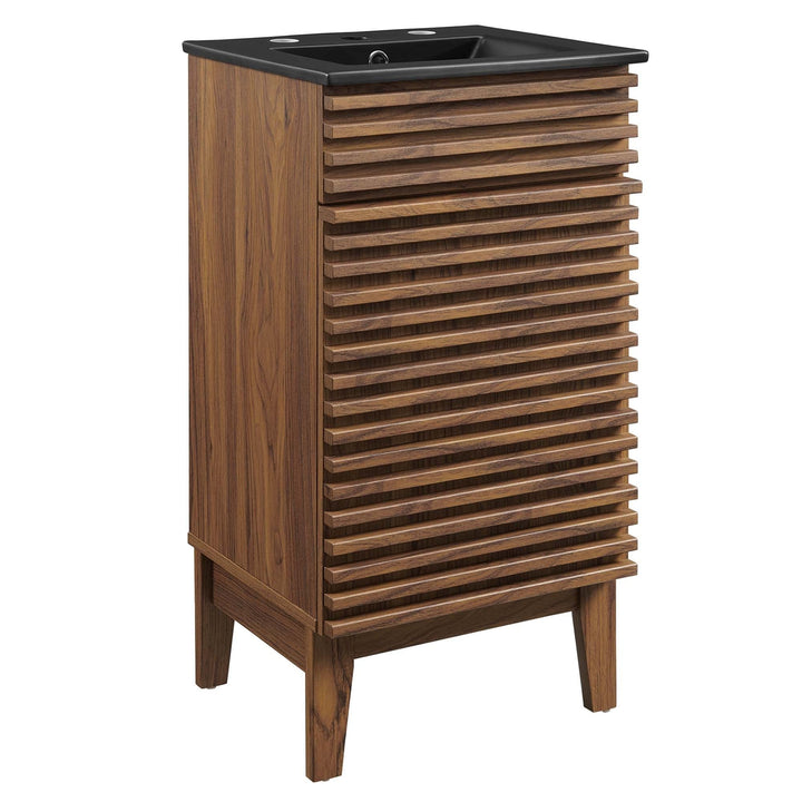 Render 18" Bathroom Vanity Black Mid-Century Modern Walnut Finish Soft Close - Diamond Home USA