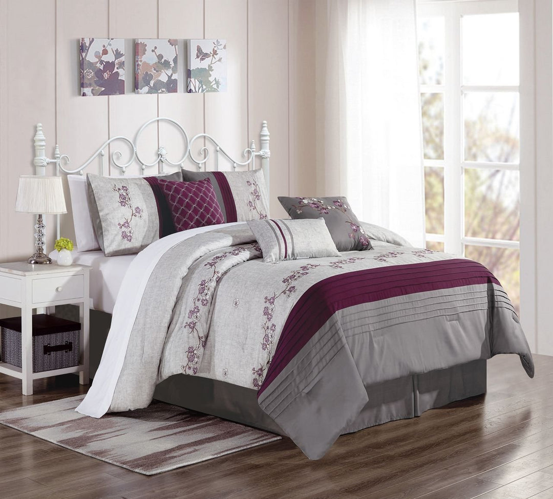 KingLinen 7 Piece Alesta Purple/Gray Comforter Set Queen