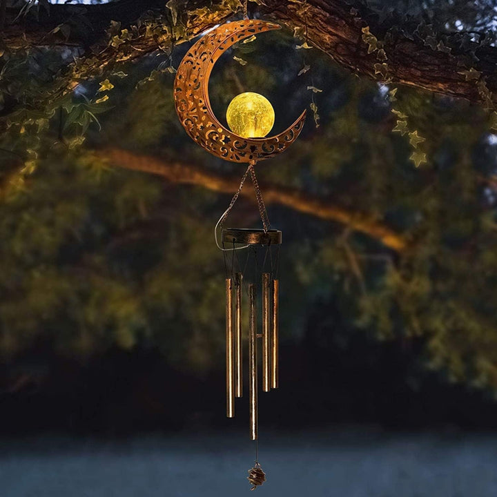 Solar Lamp Wind Chime Gold Metal - Diamond Home USA