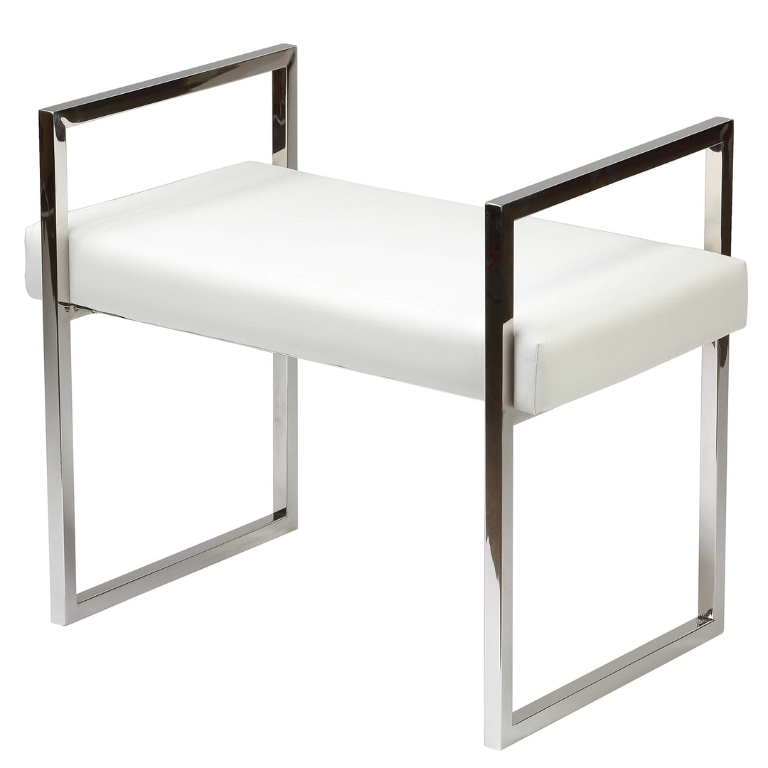 Contemporary White Vinyl Bench Casual Solid Faux Leather