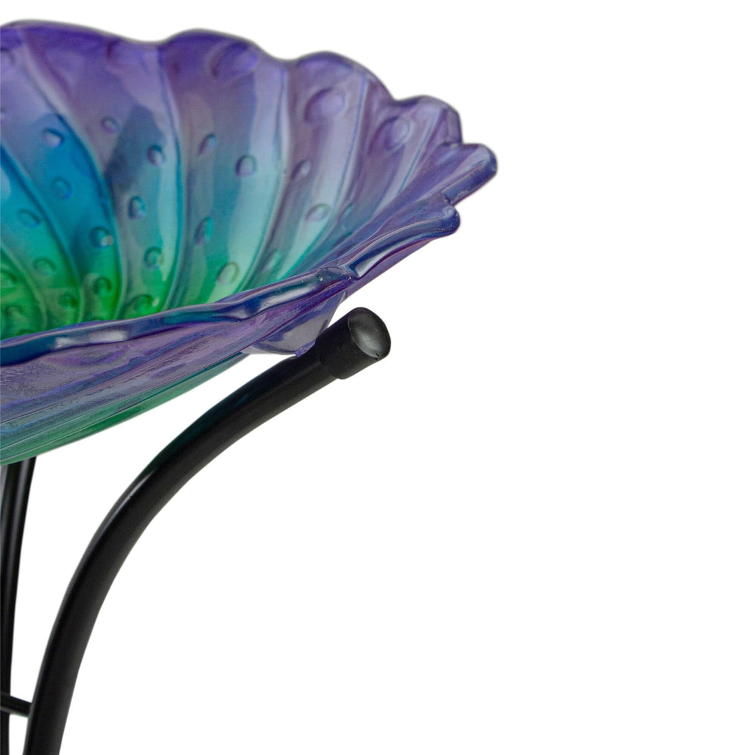 18" Purple and Green Swirled Hand Painted Glass Outdoor Birdbath - Diamond Home USA