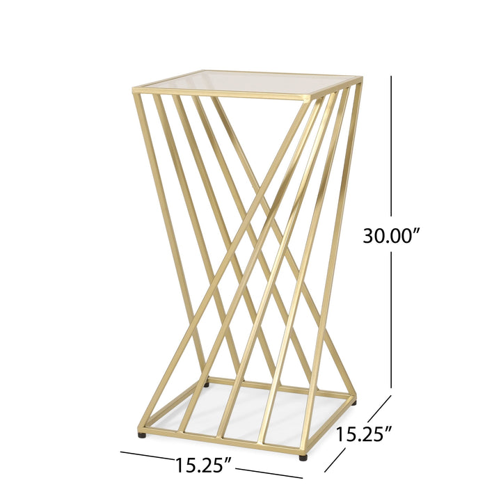 Glass Top End Table Gold Glam Square Metal Includes Hardware - Diamond Home USA