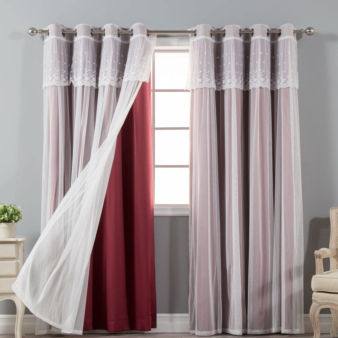 Aurora Home Attached Valance Sheer and Blackout 4-Piece Panel Pair