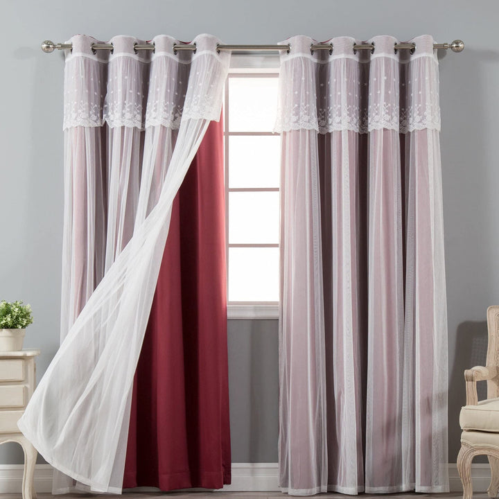 Aurora Home Attached Valance Sheer and Blackout 4-Piece Panel Pair