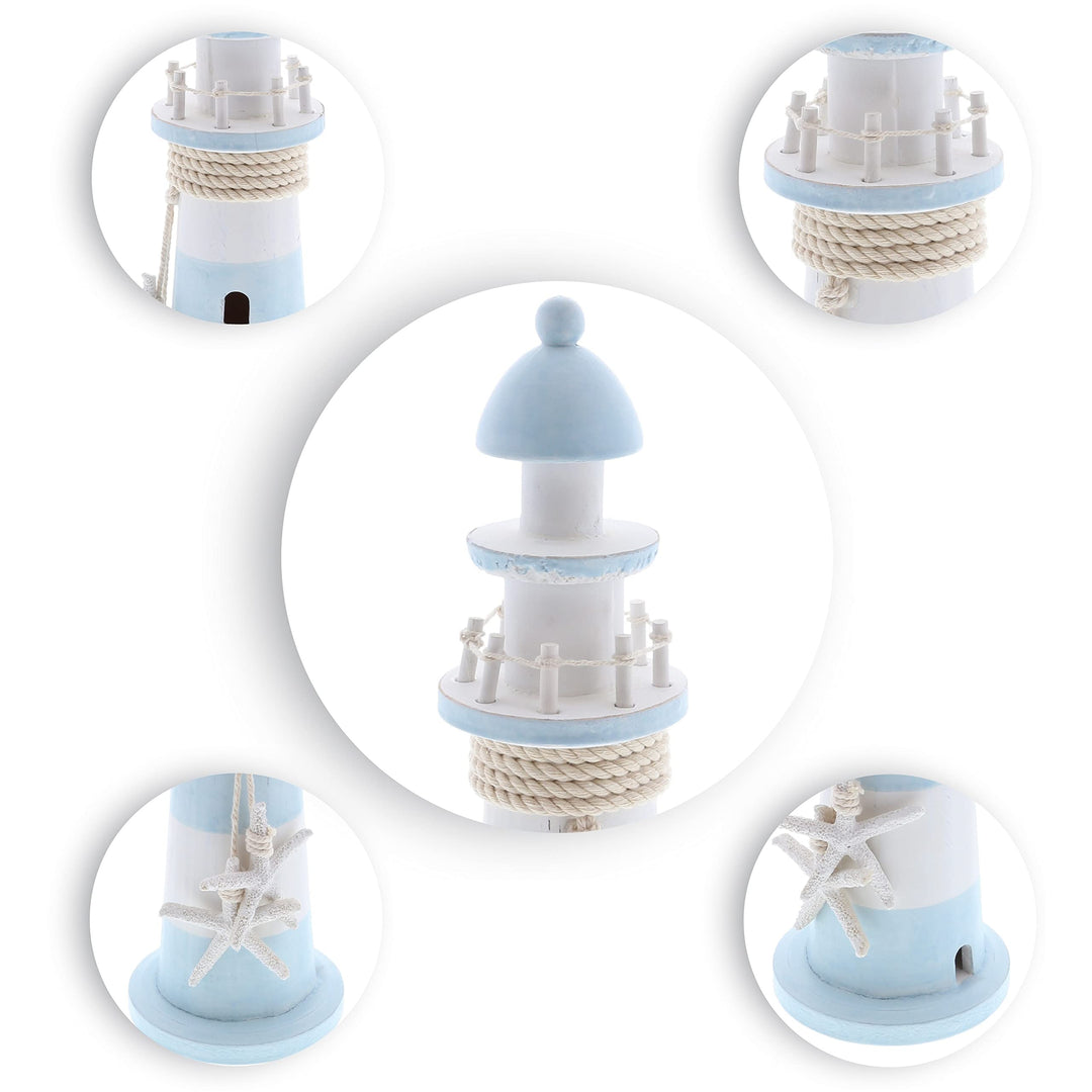 Blue Lagoon Wooden Lighthouse 12 Inch Nautical 5â€³lx4.35â€³wx11.5â€³h Multi - Diamond Home USA