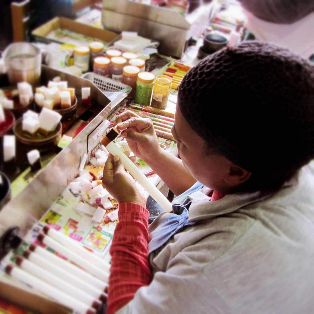 Hand Painted Candles in Uzushi Design (Pair of Tapers) Tan Beach Bohemian - Diamond Home USA