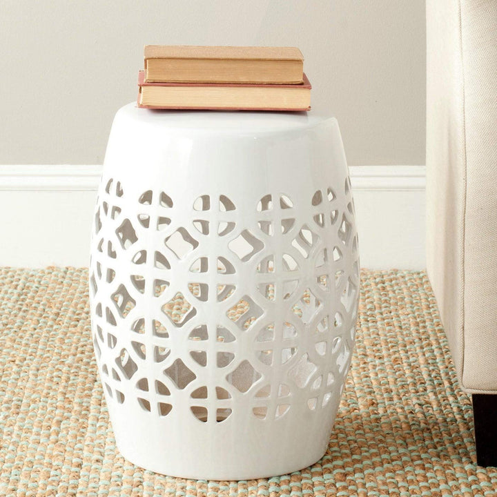 Paradise Tranquility White Ceramic Garden Stool - 13.5" X 17" Modern - Diamond Home USA