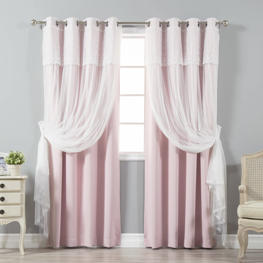 Aurora Home Attached Valance Sheer and Blackout 4-Piece Panel Pair Light Pink 52"W x 84"L - Light Pink