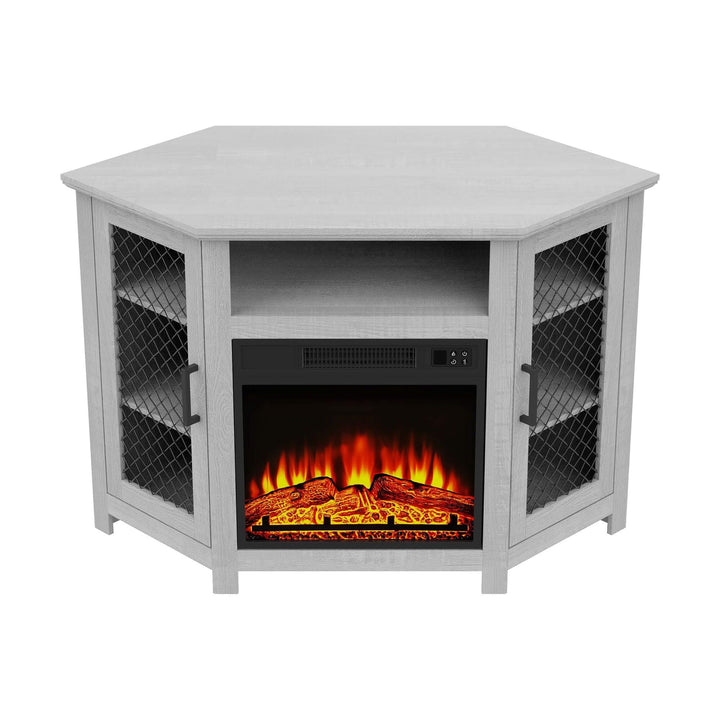 45" Corner Electric Fireplace Tv Stands Console Table with 2 Metal Mesh Doors - Diamond Home USA