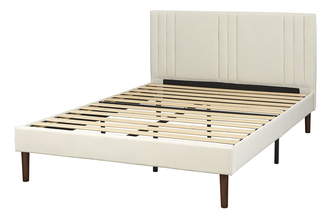 angelo:HOME Sven Mid Century Modern Upholstered Platform Bed Quen Queen Cream