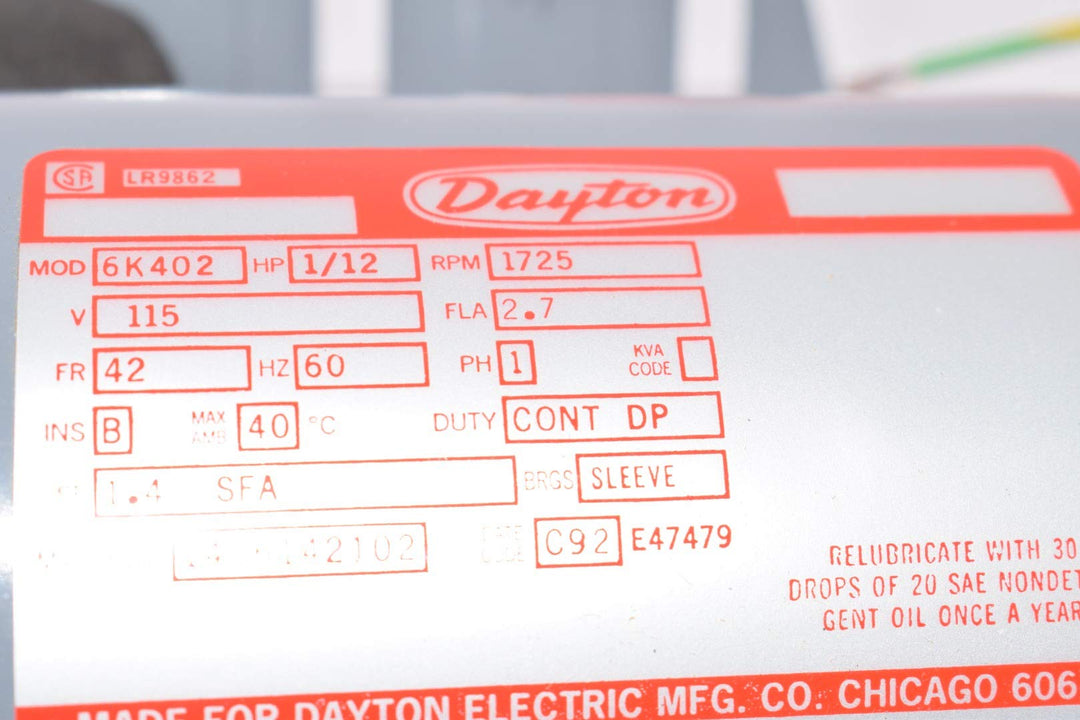 Dayton 6K402 Motor 1/12 HP General - 6K402 - Diamond Home USA