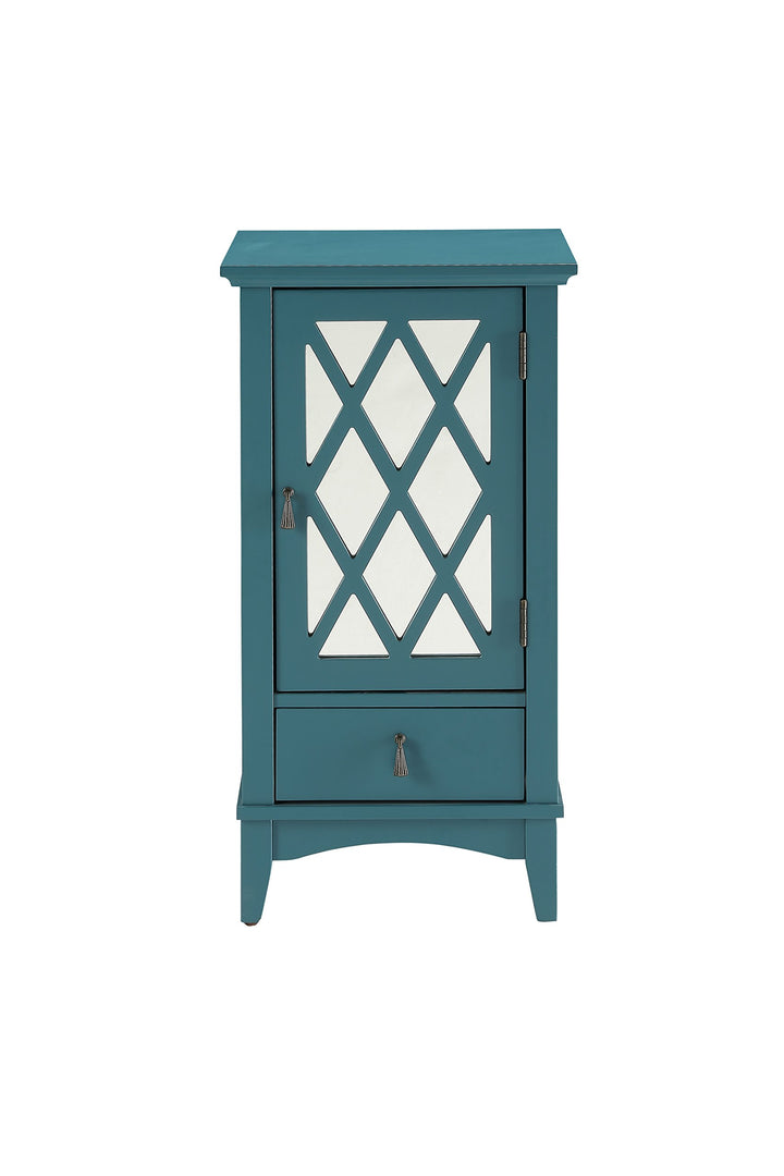 Acme Ceara Wooden Accent Table with Storage Drawer and Glass Door in Teal - Diamond Home USA