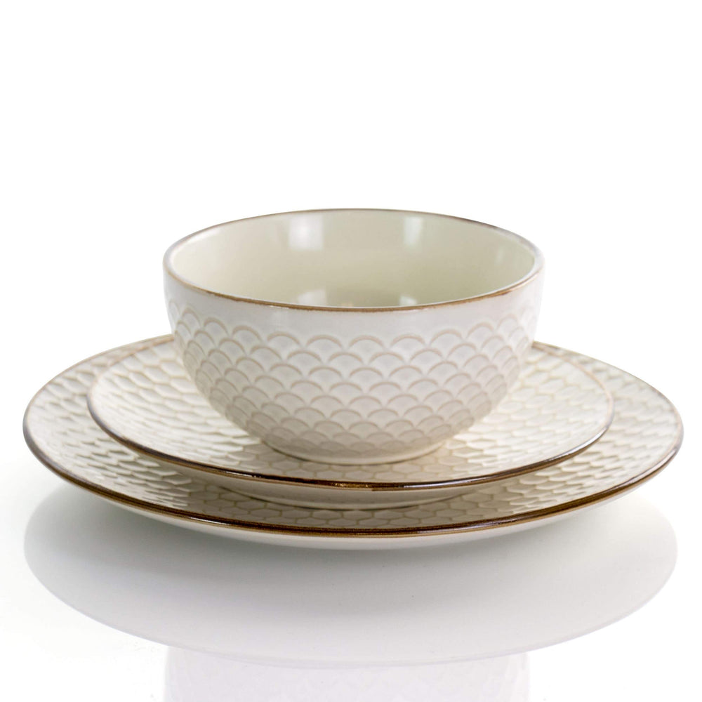 Honey Ivory 16 Piece Stoneware Dinnerware Set In Textured Casual Round - Diamond Home USA