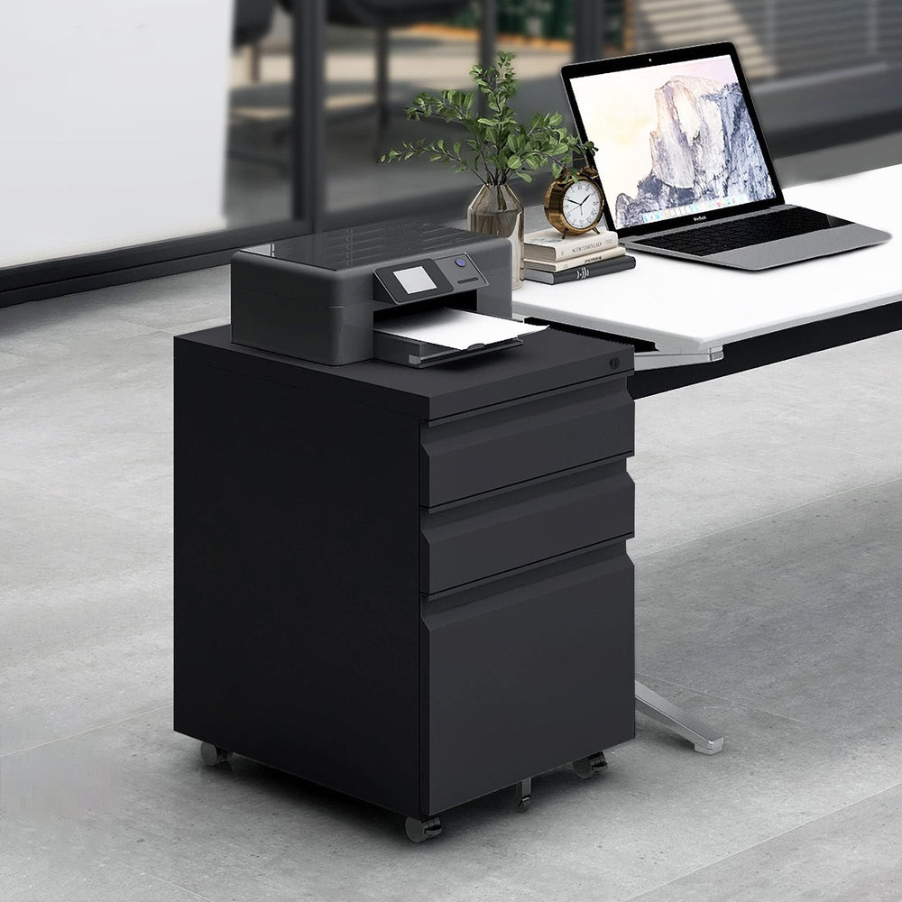 3 Drawer File Cabinet with Lock Steel Mobile Filing On Anti-tilt Wheels(lack) - Diamond Home USA