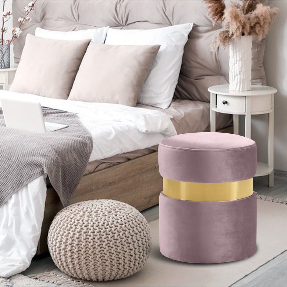 Round Shape Velvet Foot Stool Ottoman Purple Modern Contemporary Solid - Diamond Home USA