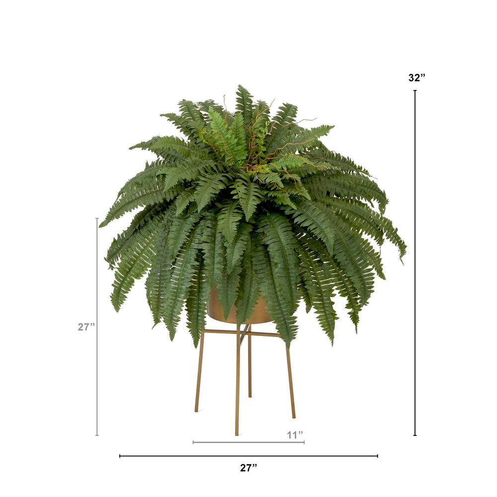 32" Artificial Boston Fern Plant with Metal Planter Stand DIY Kit Green - Diamond Home USA