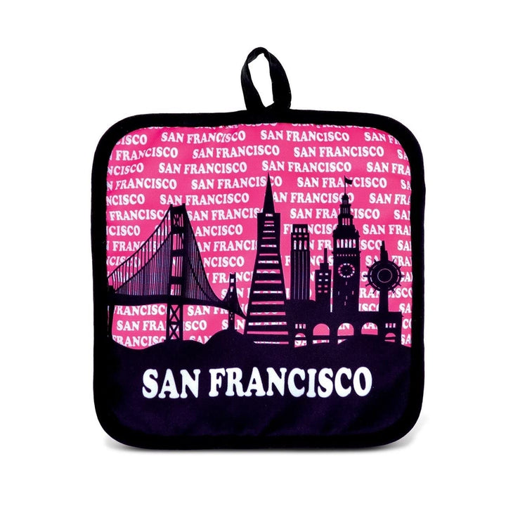 Puzzled San Francisco Skyline Pink Kitchen Oven Mitt Pot Holder Set Famous Sites - Diamond Home USA