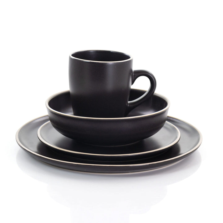 Serenade 16 Piece Round Stoneware Dinnerware Set In Black Solid Casual - Diamond Home USA