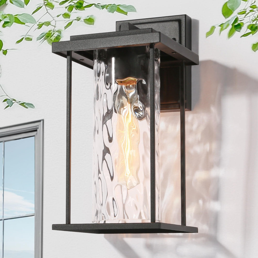 1-Light Black Outdoor Sconces with Rippled Glass for Porch L 13.4" X W 6.7" H .