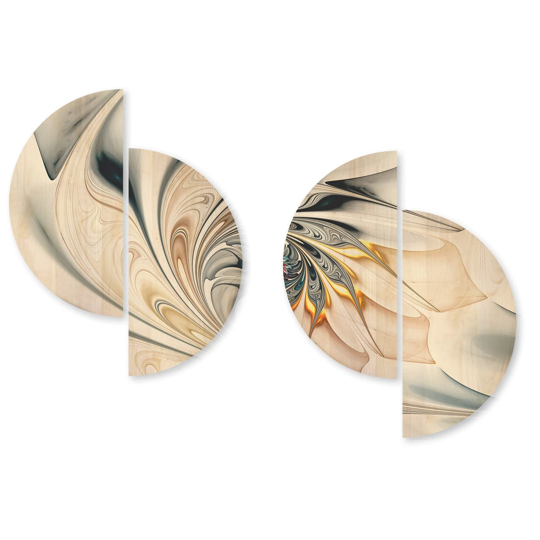 White Stained Glass Floral Art' Wood Wall Art Set of 4 Half Circles White Modern - Diamond Home USA