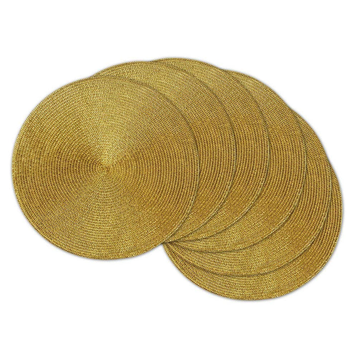 Metallic Gold Round Woven Placemat (Set of 6) Modern Contemporary Plastic - Diamond Home USA