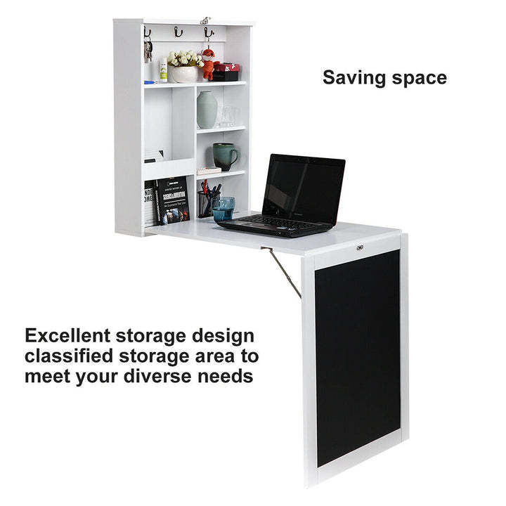 Wall Mounted Table Fold Out Convertible Writing Desk W/Storage Chalkboard - Diamond Home USA