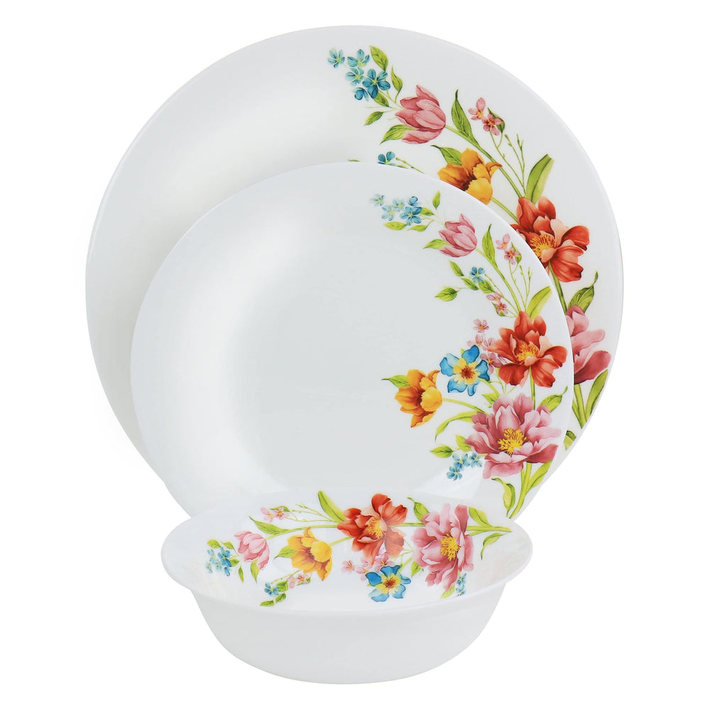 12 Piece Tempered Opal Glass Dinnerware Set Multi Color Floral Traditional Round - Diamond Home USA