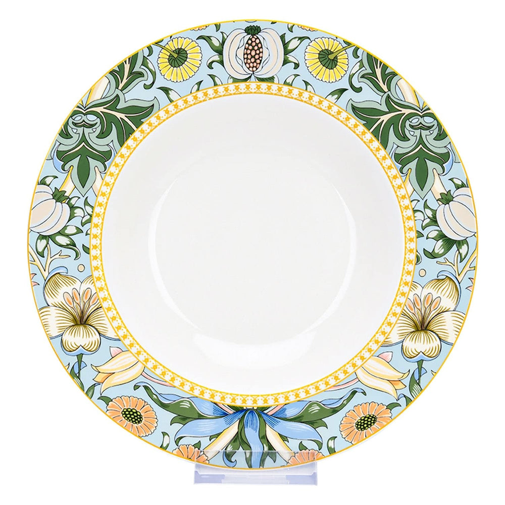 Durx-litecrete Garden Bone China Dinnerware Set of 24 for 6 Blue Floral Casual - Diamond Home USA