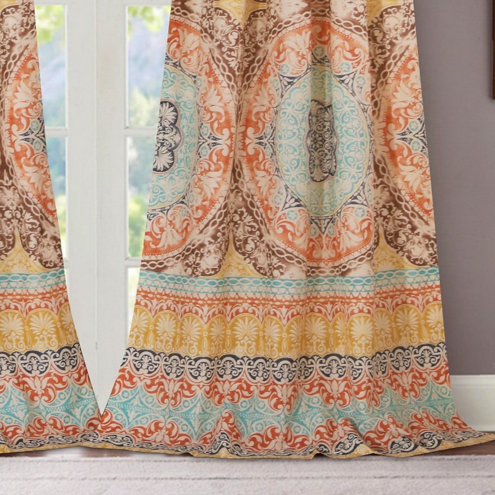 Window Treatments Tab Top Curtains Panels Lined Bohemian Boho Chic Geometric - Diamond Home USA