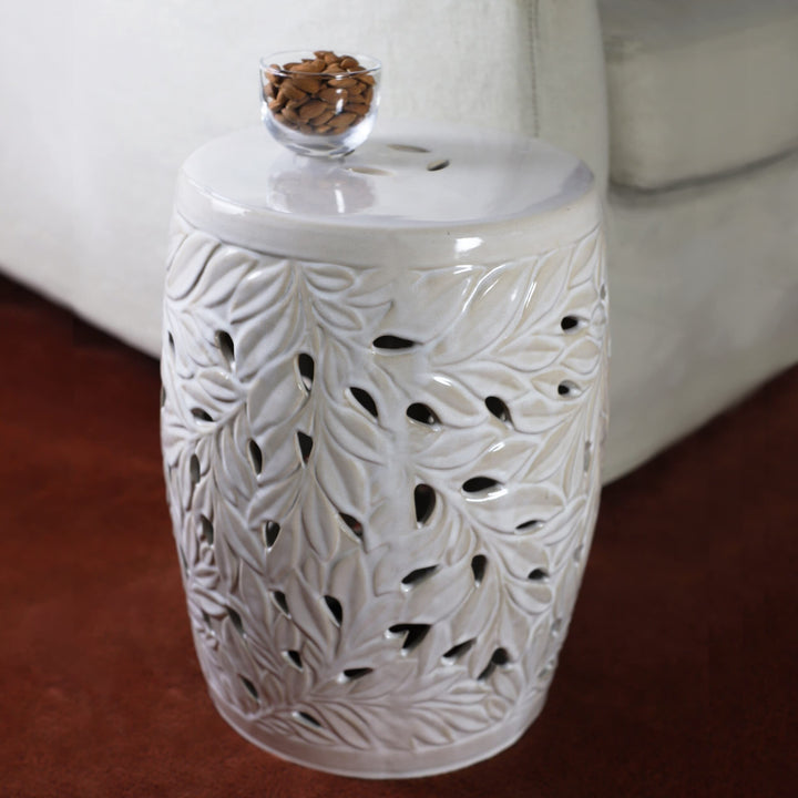 Leaf Indoor and Outdoor Decorative Garden Stool 13 X 18 Cream Off/White Lake - Diamond Home USA