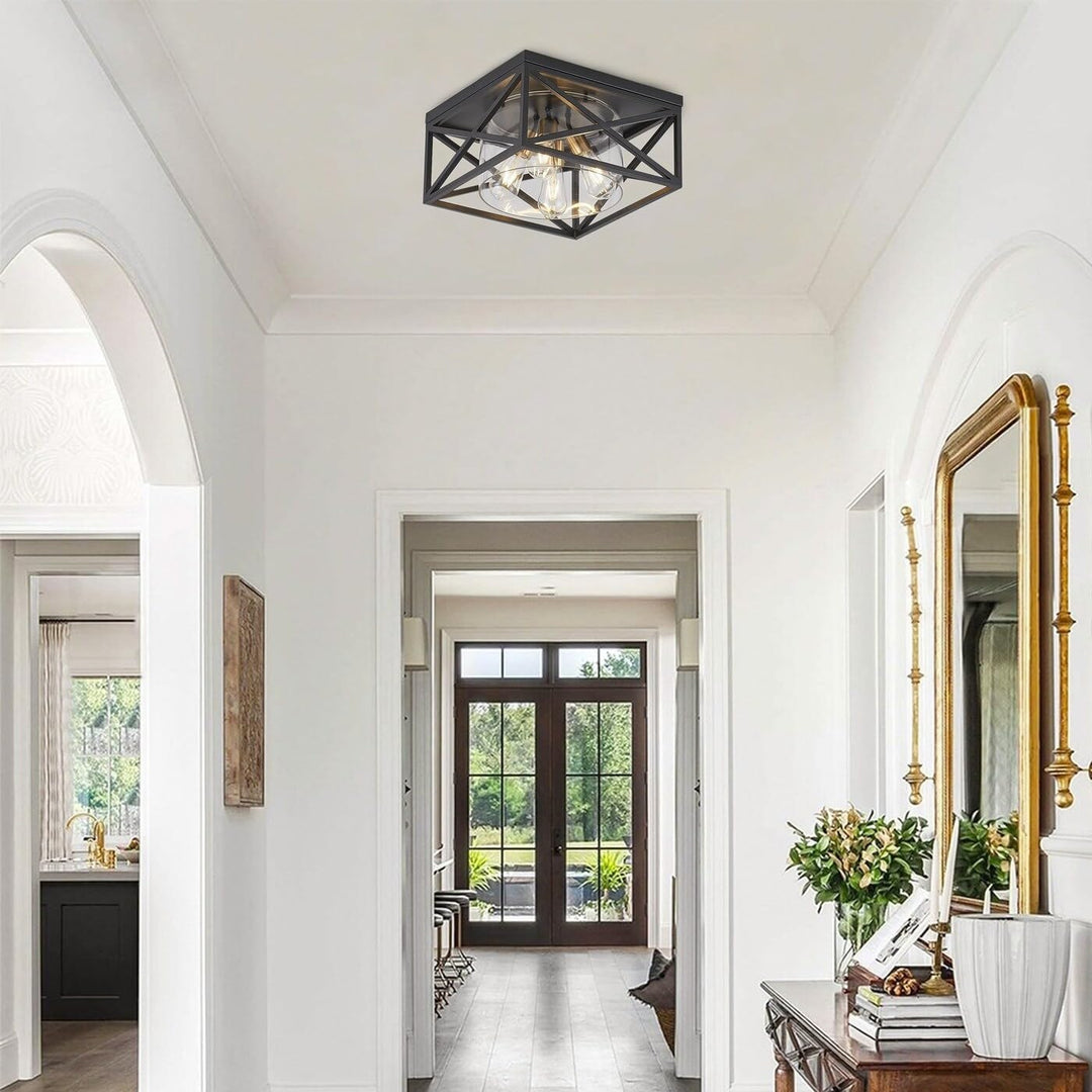 Industrial Rectangle Flush Mount Ceiling Light Fixture with Glass Shade Black - Diamond Home USA