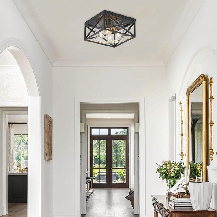 Industrial Rectangle Flush Mount Ceiling Light Fixture with Glass Shade Black - Diamond Home USA