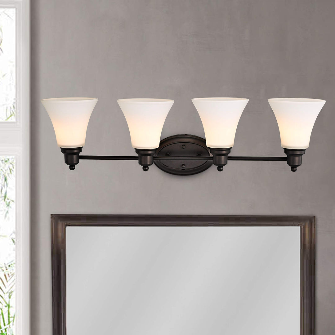 4-Light Oil-Rubbed Bronze Bath/Vanity Fixture Brown Farmhouse Transitional Glass