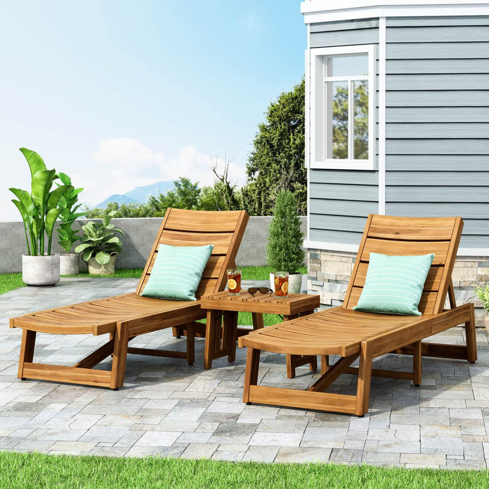 Christopher Knight Home Geraldine Outdoor Acacia Wood 3 Piece Chaise Lounge - Diamond Home USA