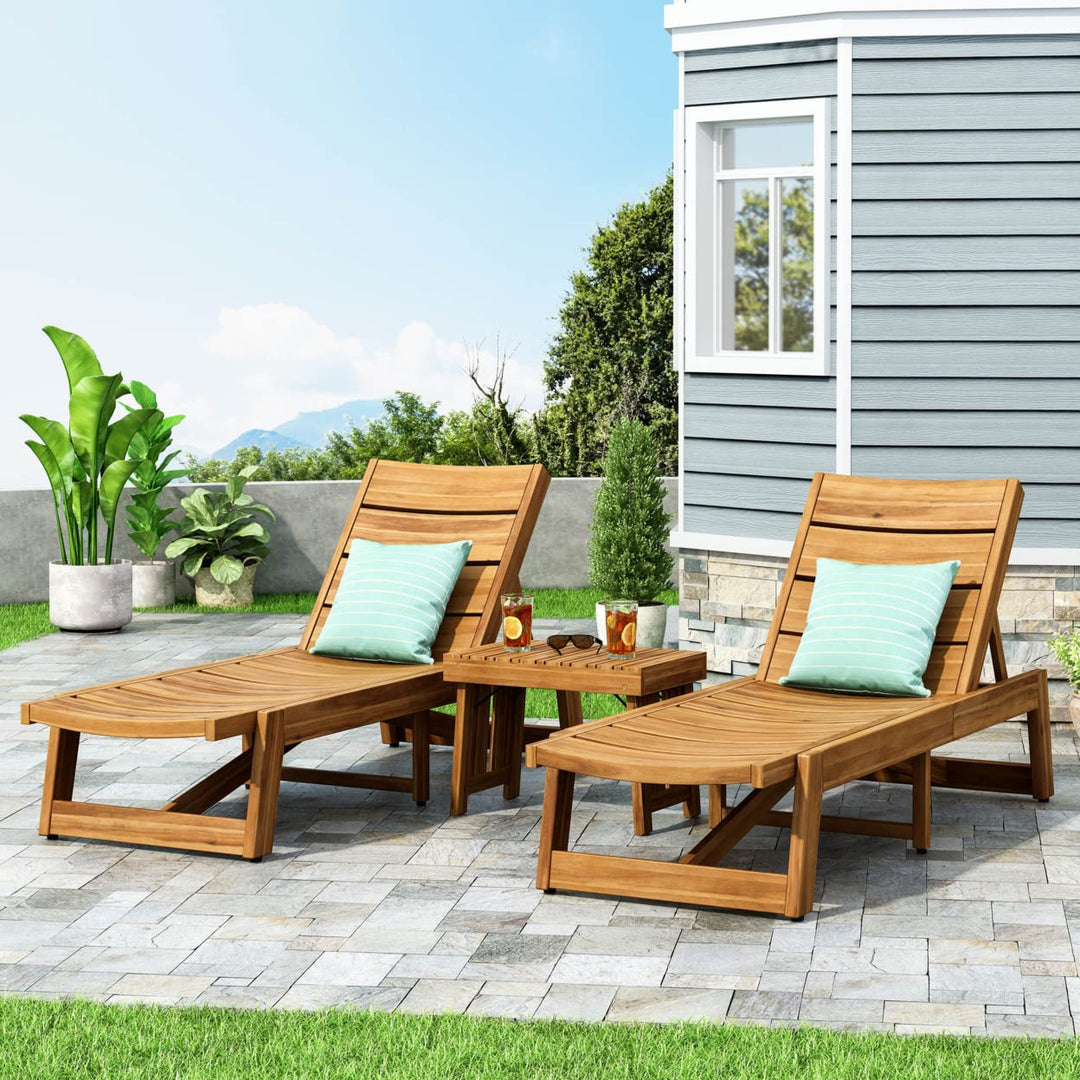 Christopher Knight Home Geraldine Outdoor Acacia Wood 3 Piece Chaise Lounge - Diamond Home USA