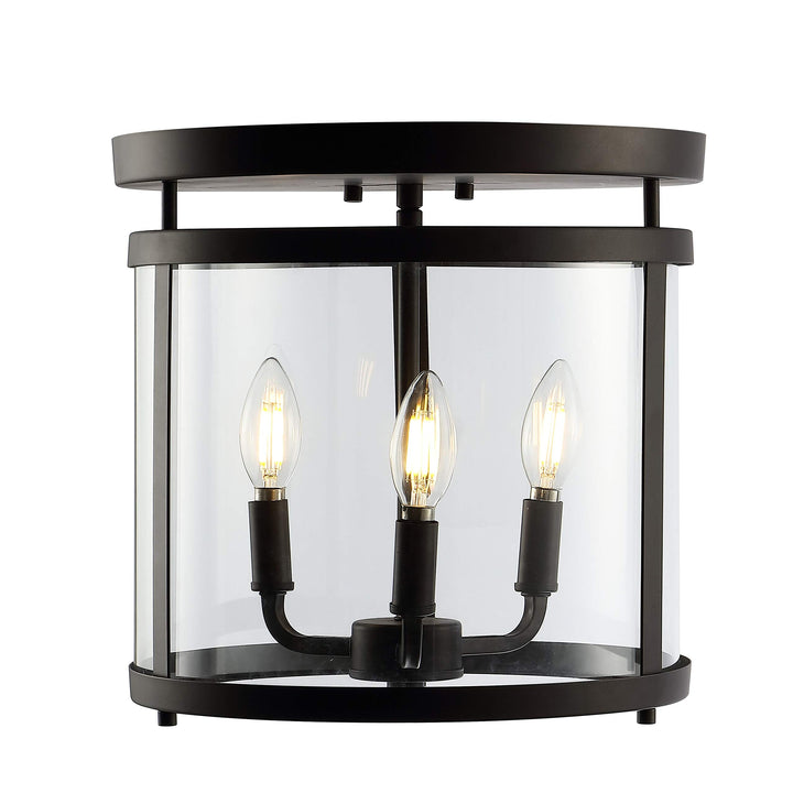 Farmhouse 12.5" 3-light Metal/glass Rustic Vintage Led Flush Mount Oil Rubbed - Diamond Home USA