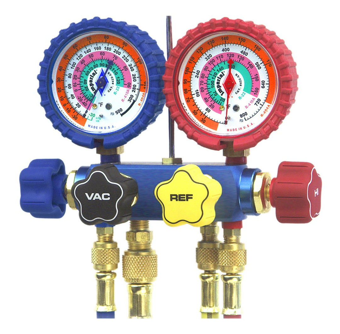 Imperial Tool 644C Manifold R22 4-Valve Hoses R404A R410A 4 psi - 60 psi 3/8"
