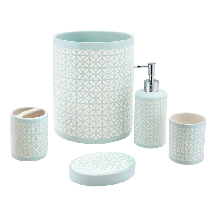 Toothbrush Holder Aqua Blue Motif Ceramic - Diamond Home USA