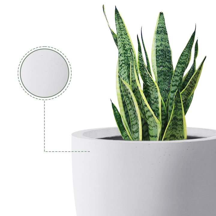 18" 14" 10" D Round Solid White Concrete Planter (Set of 3) Outdoor Flower Pot - Diamond Home USA