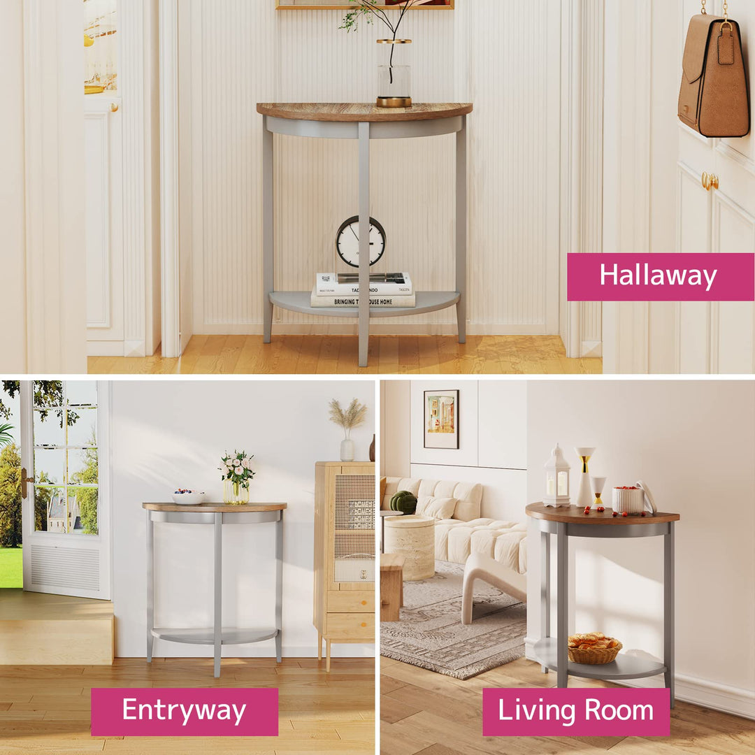 Acme Justino Half Moon Wooden Console Table with Bottom Shelf in Gray Oak - Diamond Home USA