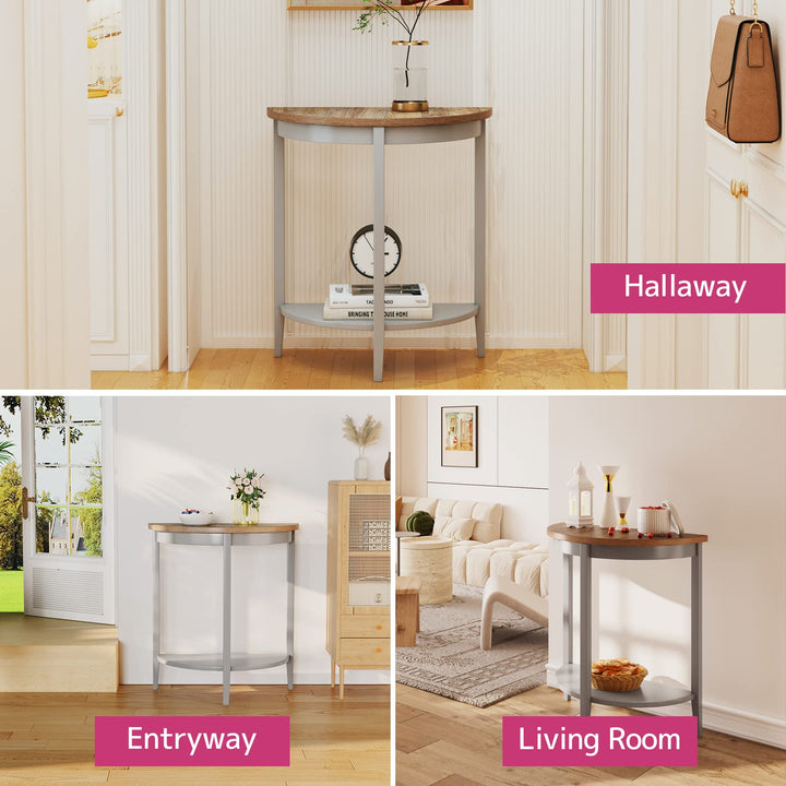 Acme Justino Half Moon Wooden Console Table with Bottom Shelf in Gray Oak - Diamond Home USA