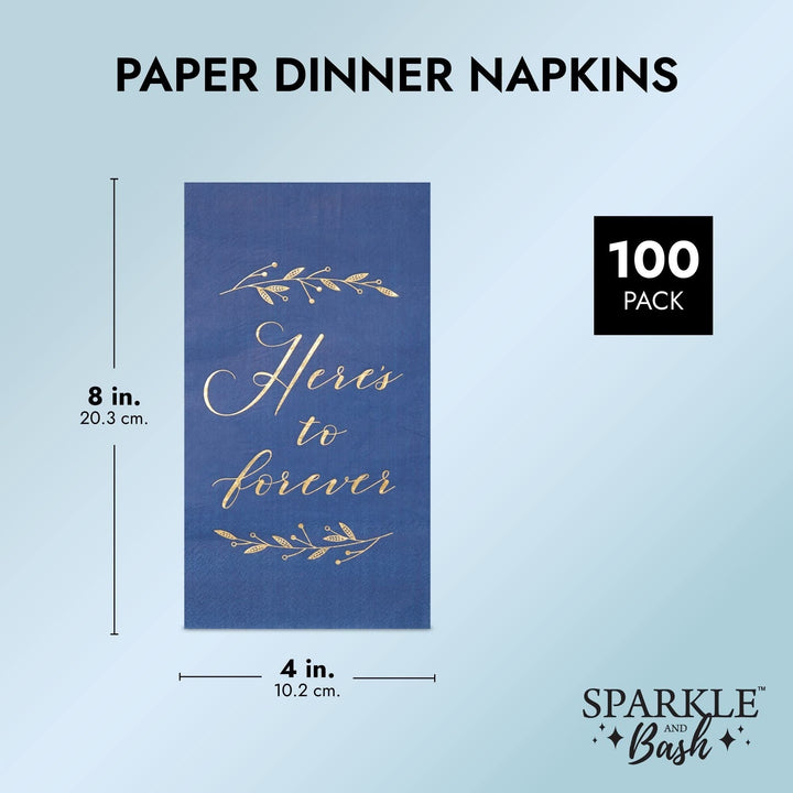 Navy Blue Dinner Napkins for Wedding eception Here's to Forever (4x8 in Pack) - Diamond Home USA
