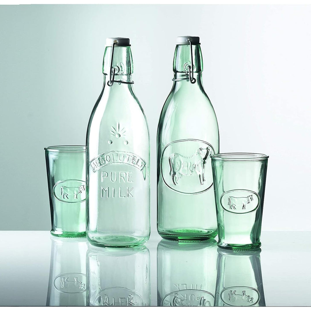 Italian Recycled Green Milk Bottle 34 Ounces Clear Glass 1 Piece - Diamond Home USA