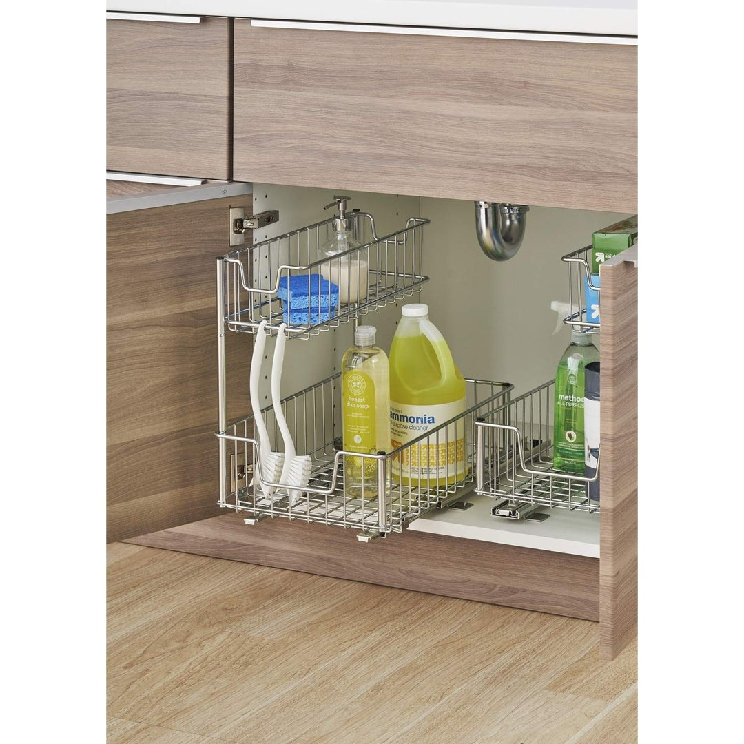 Sliding Undersink Organizer Silver Stainless Steel
